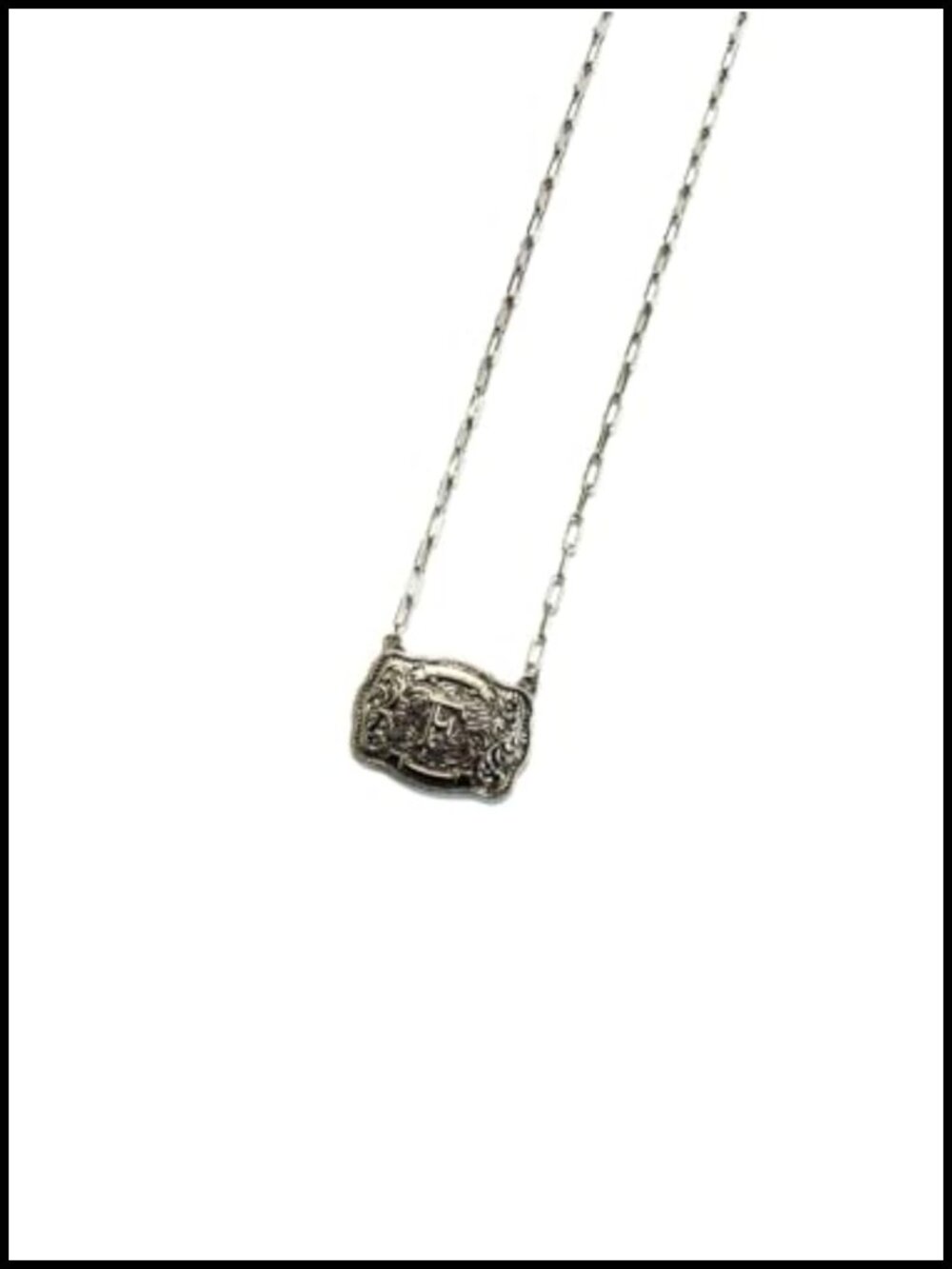 Western Initial Monogram Pendant Necklace Burnished Silver Finish